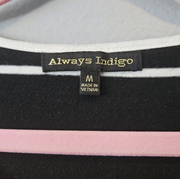 Always Indigo Women's Size M Striped Tie Front Top 3/4 Sleeve - Picture 3 of 4